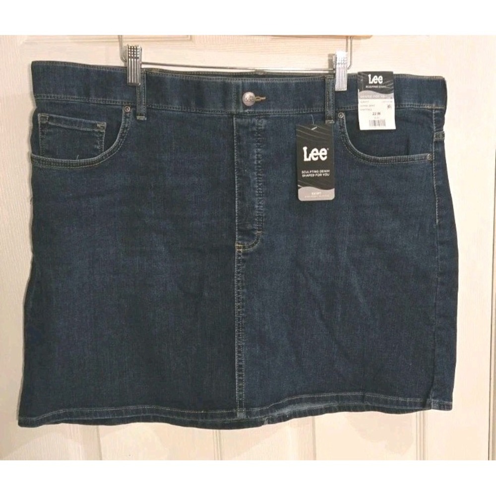 Lee Denim Skirt 22 M Slim Fit Hi Rise Sculpting Tummy Panel Pull On NEW